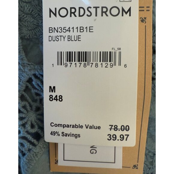 Democracy NWT Dusty Blue Cotton Embroidered Sz M Cottage Blouse Crocheted Lace - Picture 10 of 15